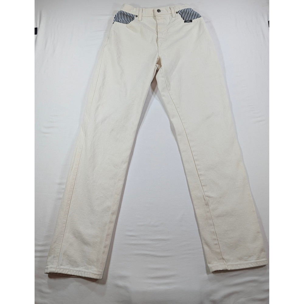 Vintage Ozark Mountain Western Jeans White Hickory Stripe High Waist 26x36 USA